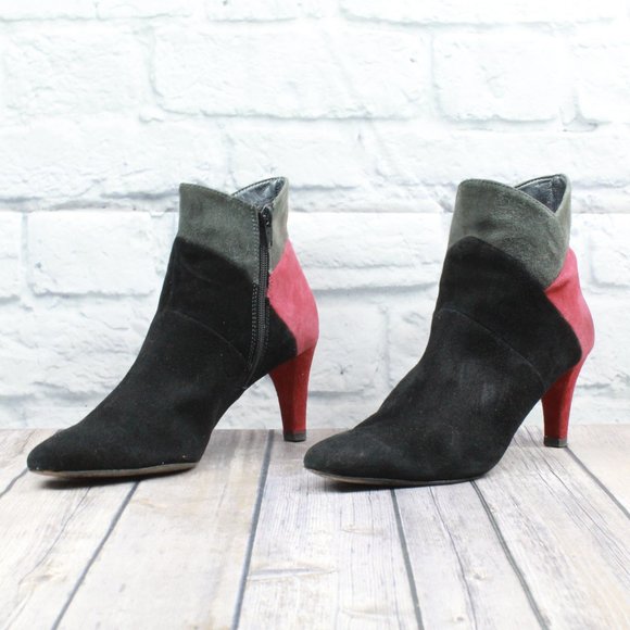 Prevata Colorblock Suede Side Zip Ankle Heeled Italian Booties 7.5 B - Picture 3 of 11